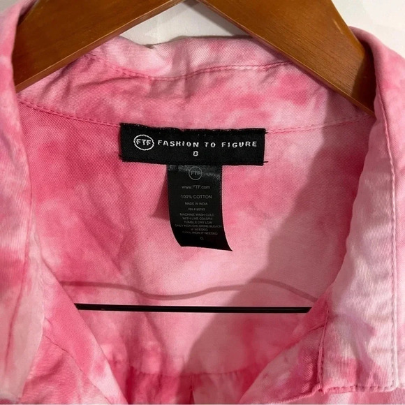 Fashion to Figure NWT Pink Tie Dye Button Up Shirt Plus Size 0X Long Sleeves Top - Picture 7 of 7